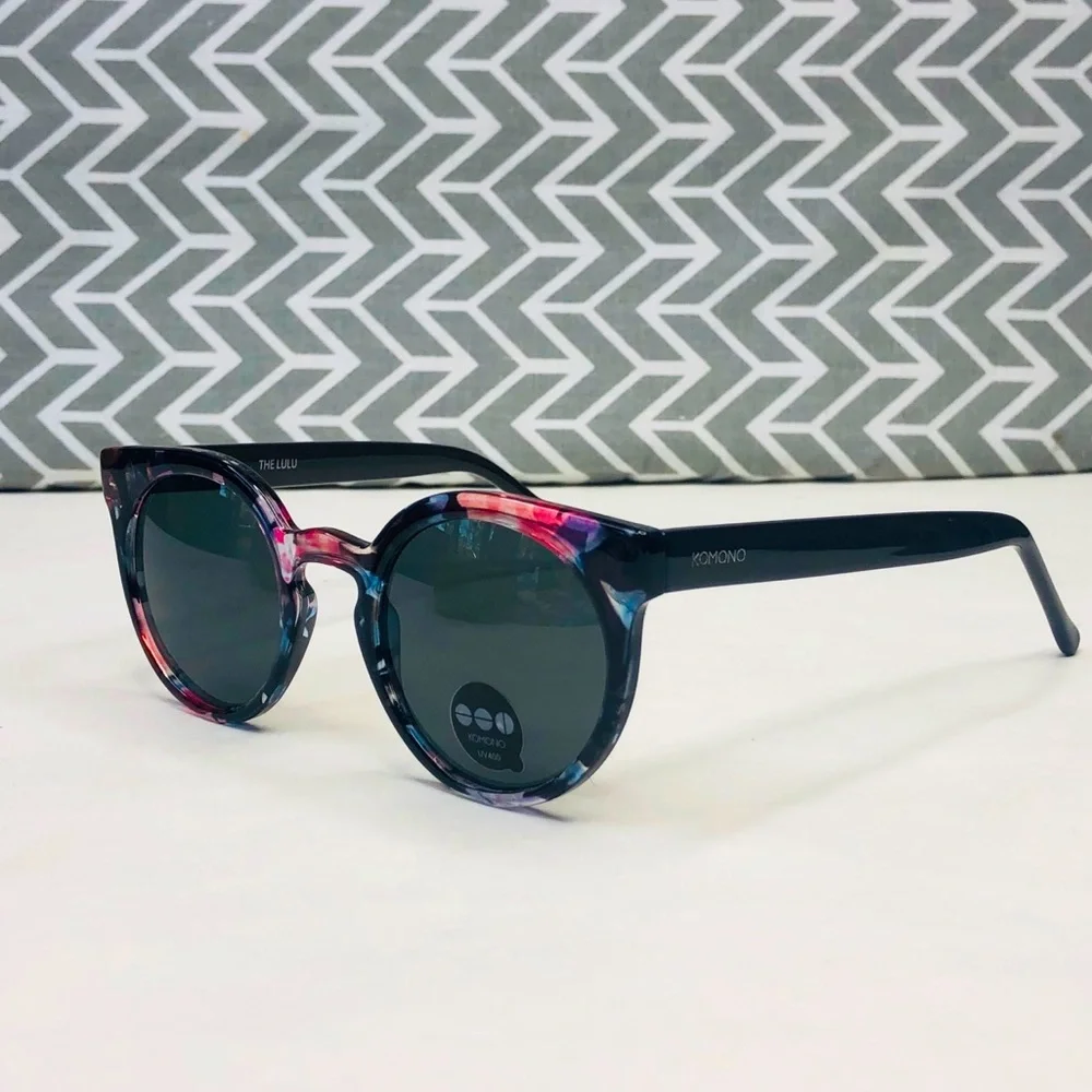 KOMONO The Lulu Floral Sunglasses NEW wing tip cateye black pink - Picture 7 of 12